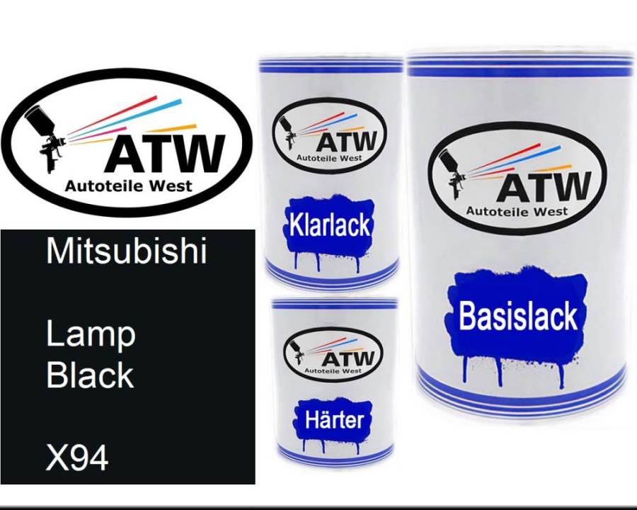 Mitsubishi, Lamp Black, X94: 500ml Lackdose + 500ml Klarlack + 250ml Härter - Set, von ATW Autoteile West.